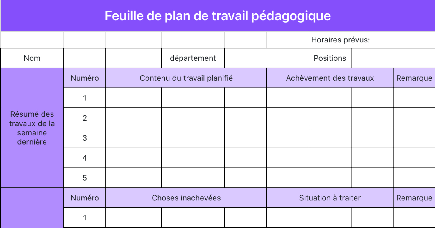 Plan de travail pédagogique